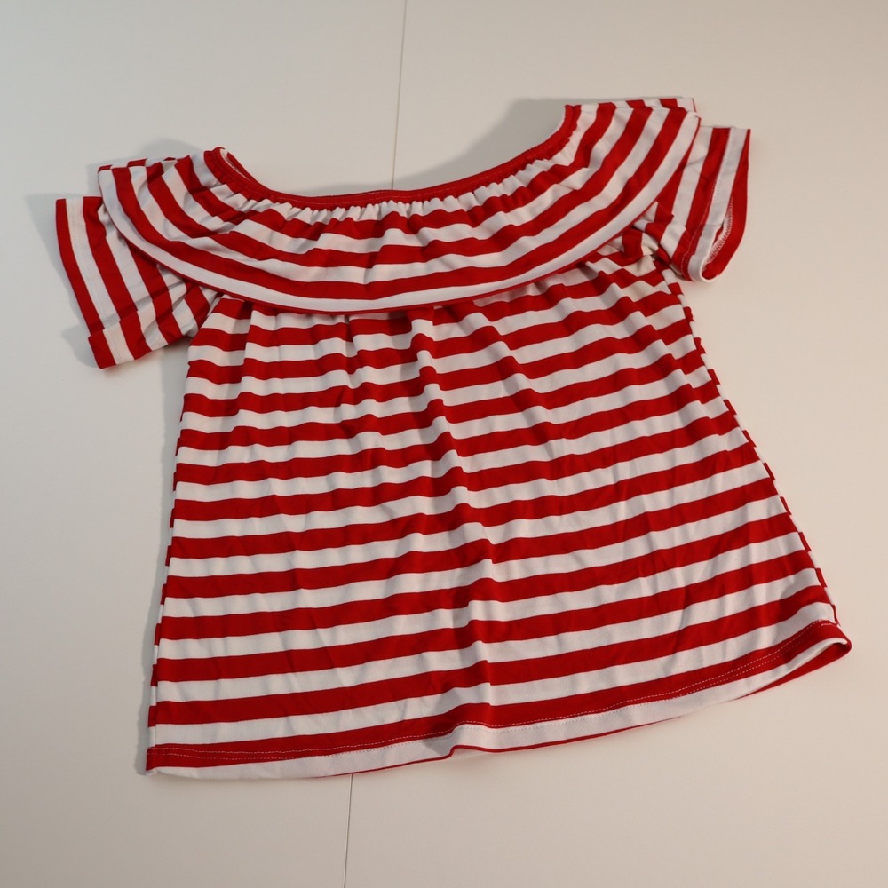 Loguin Cherry Red Ruffle Collar Top Size M